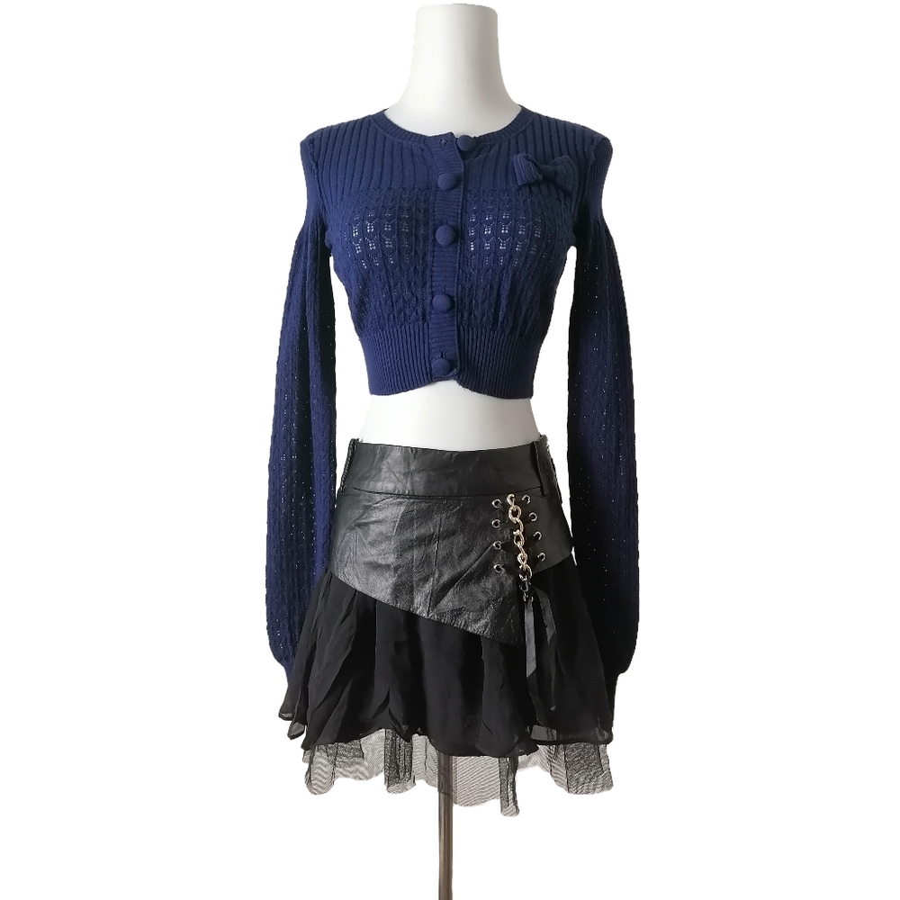 💧 vintage navy blue hollow long-sleeved cardigan